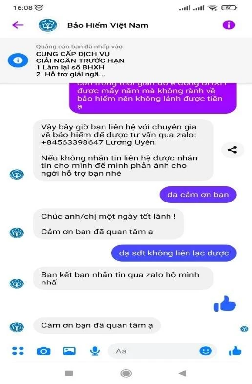 Tin nhắn mạo danh cơ quan BHXH. Ảnh: BHXH TP.HCM Tin nhắn mạo danh cơ quan BHXH. Ảnh: BHXH TP.HCM