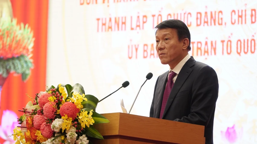 Đại tướng Lương Tam Quang, Ủy viên Bộ Chính trị, Bí thư Đảng ủy Công an Trung ương, Bộ trưởng Bộ Công an, phát biểu tại buổi lễ.