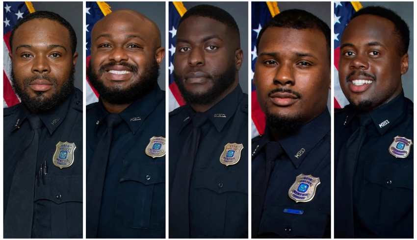 5 cảnh sát - bao gồm Tadarrius Bean, Demetrius Haley, Emmitt Martin III, Desmond Mills Jr., và Justin Smith - đều bị buộc tội giết người cấp độ 2. Ảnh: REUTERS 5 cảnh sát - bao gồm Tadarrius Bean, Demetrius Haley, Emmitt Martin III, Desmond Mills Jr., và Justin Smith - đều bị buộc tội giết người cấp độ 2. Ảnh: REUTERS