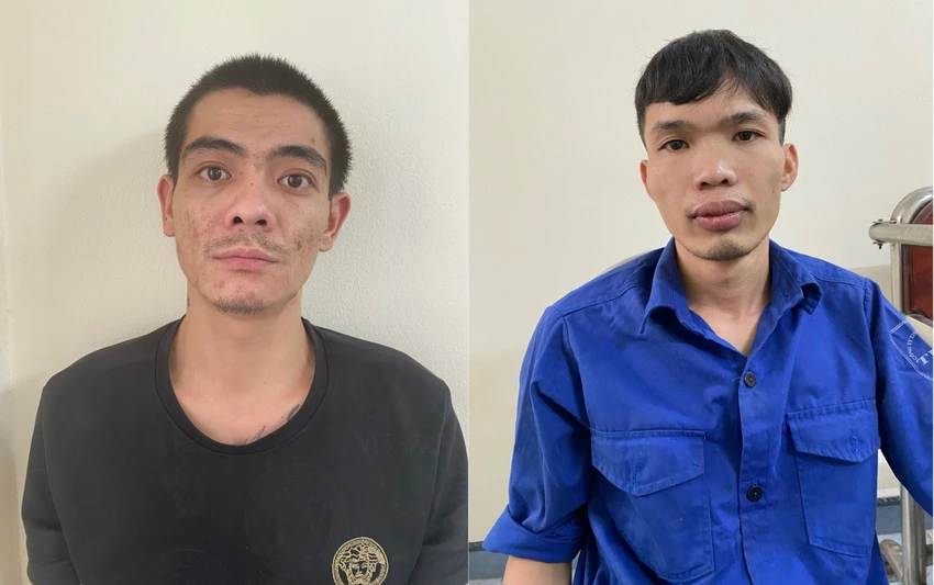 Mai Thanh Phong và Đặng Văn Quyền, hai kẻ nghiện cướp xe máy tại cơ quan công an. Ảnh: CAQN