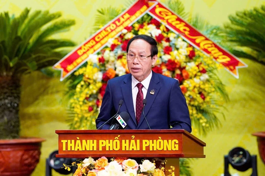 Bí thư Thành ủy Hải Phòng Lê Tiến Châu khai mạc Đại hội Đại biểu Đảng bộ TP Hải Phòng lần thứ I. Ảnh: ĐT