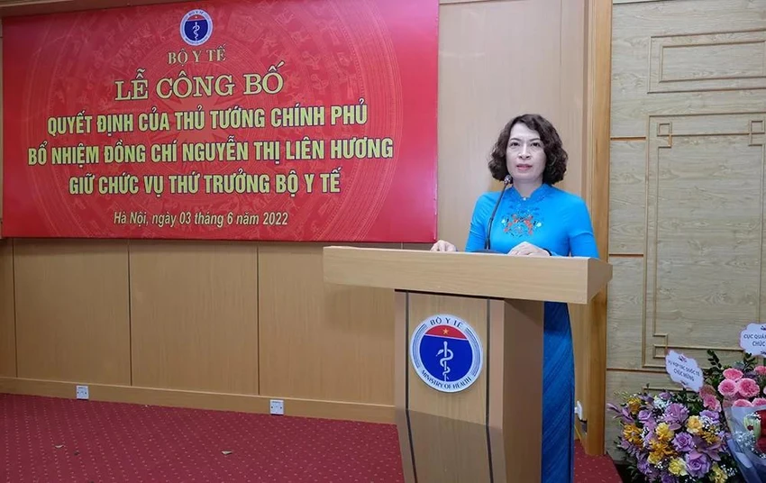 Tân Thứ trưởng Bộ Y tế Nguyễn Thị Liên Hương phát biểu tại lễ nhận quyết định bổ nhiệm Ảnh: Trần Minh