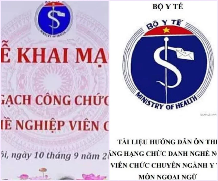 Không chỉ sai logo ở phông khai mạc mà ở trang bìa tài liệu hướng dẫn ôn thi môn ngoại ngữ của Bộ Y tế. Không chỉ sai logo ở phông khai mạc mà ở trang bìa tài liệu hướng dẫn ôn thi môn ngoại ngữ của Bộ Y tế.