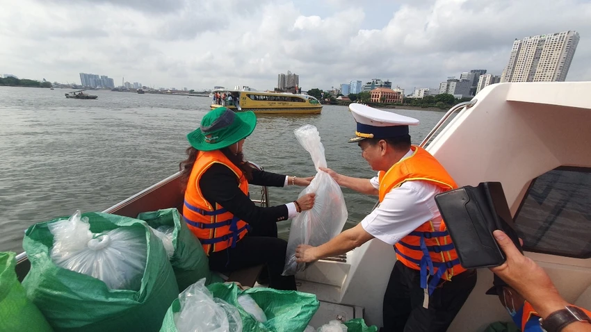 SởNông nghiệp và Phát triển nông thôn TP.HCM thả 74.000 con cá giống xuống sông Sài Gòn. Ảnh: QH