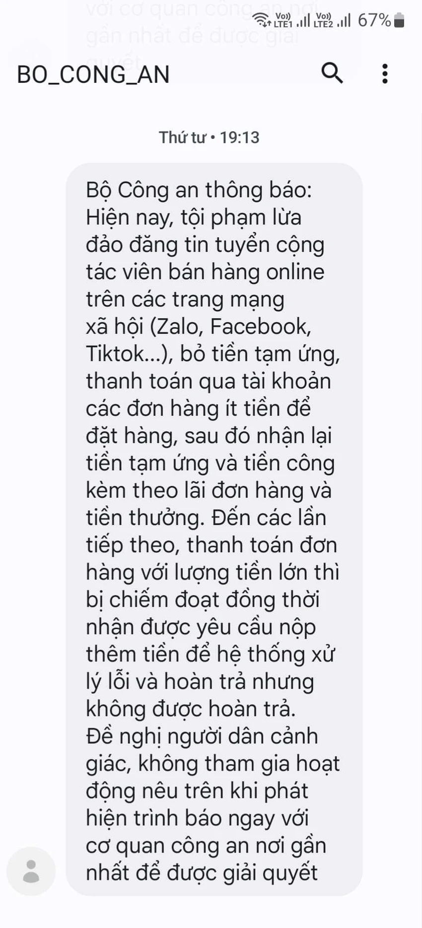 Tin nhắn từ Bộ Công An Tin nhắn từ Bộ Công An