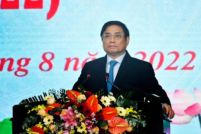 Thủ tướng Phạm Minh Chính phát biểu tại lễ kỷ niệm. Ảnh ĐH. Thủ tướng Phạm Minh Chính phát biểu tại lễ kỷ niệm. Ảnh ĐH.