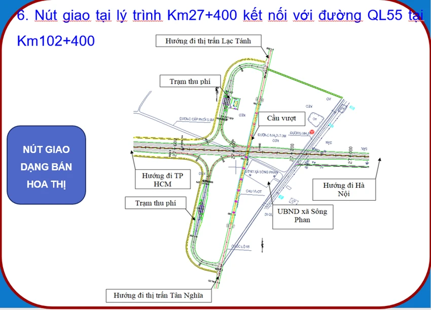 Nút giao cao tốc với QL1 tại huyện Hàm Tân.