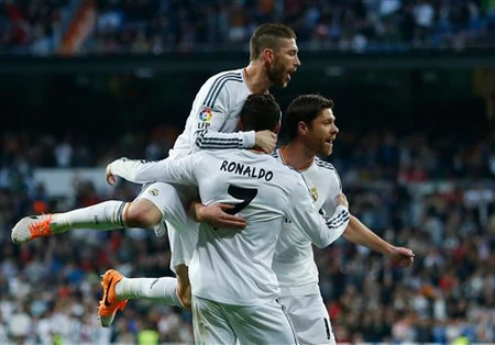 Niềm vui chiến thắng của các cầu thủ Real Madrid