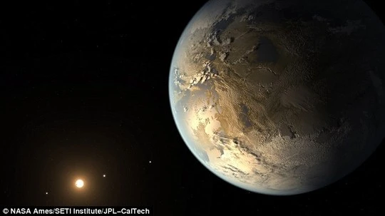 Kepler- 186f có kích cỡ gần bằng trái đất, đặc biệt chứa nước trên bề mặt. Ảnh phát họa của NASA
