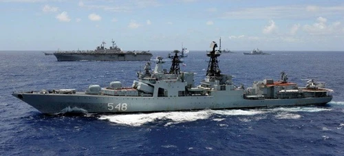 Nga - Trung triển khai 16 tàu tập trận hải quân ảnh 1 Tàu Đô đốcPanteleyev trong cuộc tập trận chung RIMPAC ở Thái Bình Dương hồi năm 2012. Ảnh: USNavy
