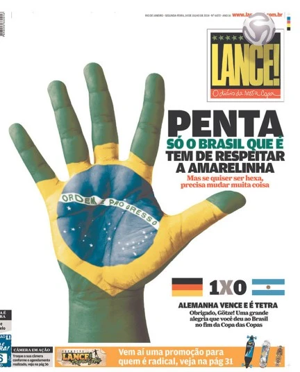 Tạp chí Lance! “nhắc nhở” người Đức về chiến tích 5 lần đăng quang của Brazil.