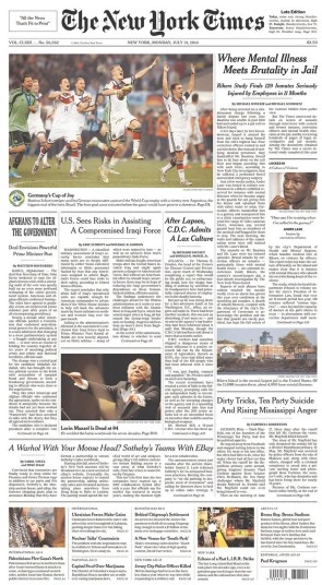 Chiến thắng của tuyển Đức được đăng tải ngay trên trang nhất tờ New York Times.