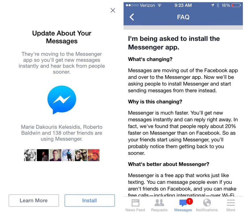Nhắc nhở chuyển sang dùng Messenger của Facebook Facebook, mạng xã hội, Messenger, nhắn tin miễn phí