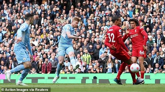 De Bruyne ghi bàn mở tỉ số 1-0 cho Man City. ẢNH: REUTERS De Bruyne ghi bàn mở tỉ số 1-0 cho Man City. ẢNH: REUTERS