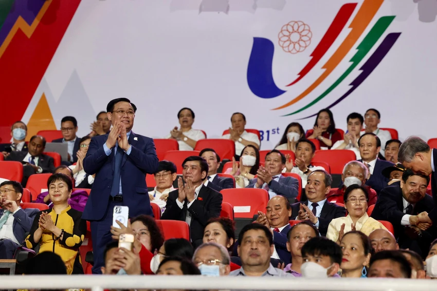 Chủ tịch Quốc Hội Vương Đình Huệ tại lễ khai mạc SEA Games 31. ẢNH: ANH PHƯƠNG Chủ tịch Quốc Hội Vương Đình Huệ tại lễ khai mạc SEA Games 31. ẢNH: ANH PHƯƠNG
