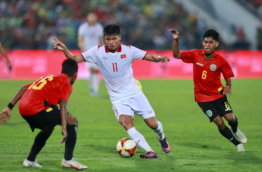 Văn Tùng là người ghi bàn khai thông thế bế tắc cho U-23 Việt Nam. ẢNH: ANH DUY Văn Tùng là người ghi bàn khai thông thế bế tắc cho U-23 Việt Nam. ẢNH: ANH DUY