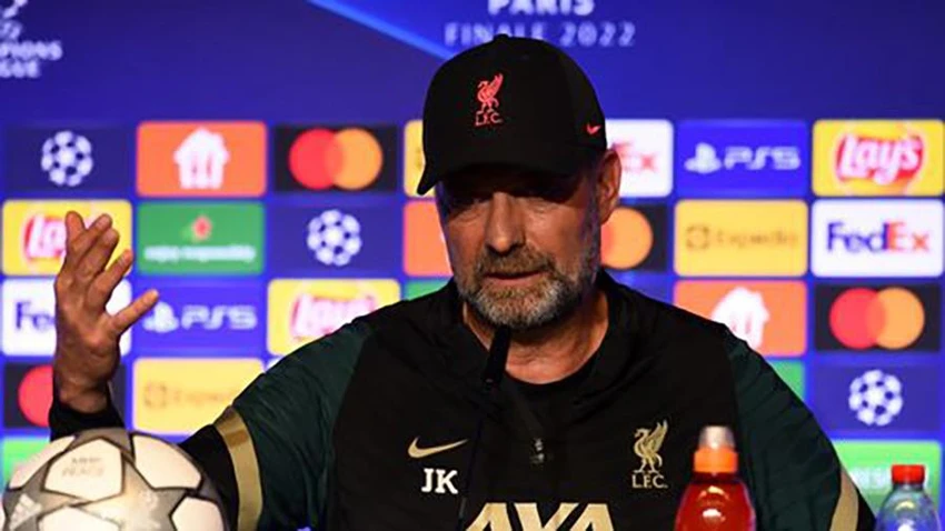HLV Jurgen Klopp của Liverpool trong buổi họp báo trước trận chung kết với Real Madrid. ẢNH: GETTY HLV Jurgen Klopp của Liverpool trong buổi họp báo trước trận chung kết với Real Madrid. ẢNH: GETTY