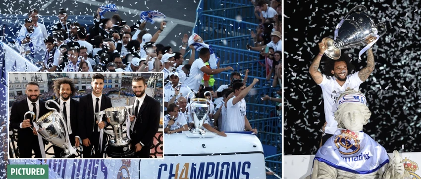 Real Madrid ăn mừng 1 mùa giải đại thành công. ẢNH: SUN SPORTS Real Madrid ăn mừng 1 mùa giải đại thành công. ẢNH: SUN SPORTS