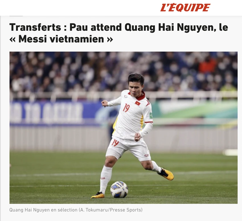 L’Equipe đăng thông tin về vụ chuyển nhượng của Quang Hải. L’Equipe đăng thông tin về vụ chuyển nhượng của Quang Hải.