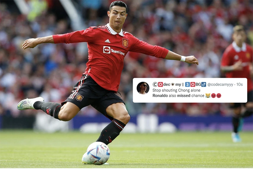 Ronaldo bị fan chế giễu vì pha dứt điểm tệ. ẢNH: SUN SPORTS