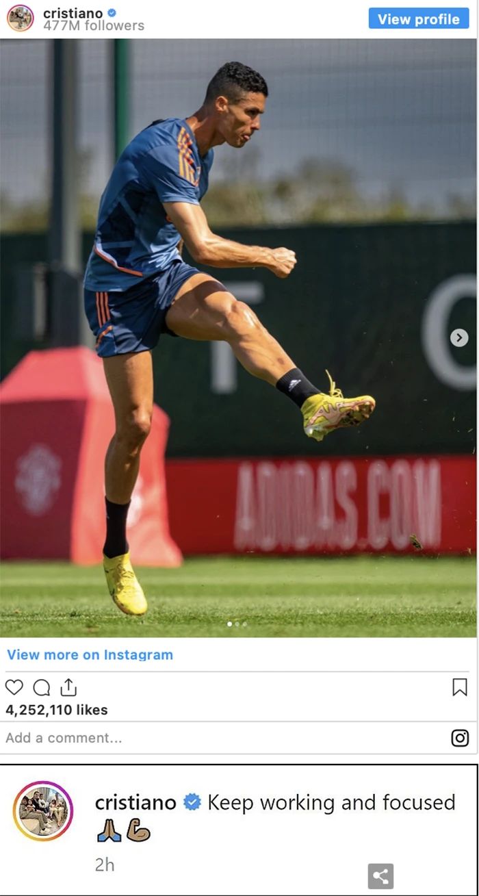Ronaldo đăng tấm ảnh này trên Instagram. Ronaldo đăng tấm ảnh này trên Instagram.