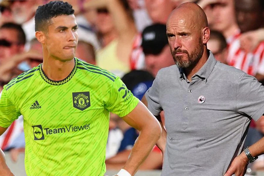 Ten Hag bắt đầu chứng tỏ quyền lực bằng cách loại Ronaldo khỏi đội hình chính trong trận đấu với Liverpool. ẢNH: MIRROR
