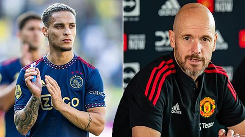Ten Hag mới tái ngộ với cậu học trò cũ Antony tại Old Trafford trong giai đoạn cuối kỳ chuyển nhượng mùa hè. ẢNH: MIRROR Ten Hag mới tái ngộ với cậu học trò cũ Antony tại Old Trafford trong giai đoạn cuối kỳ chuyển nhượng mùa hè. ẢNH: MIRROR