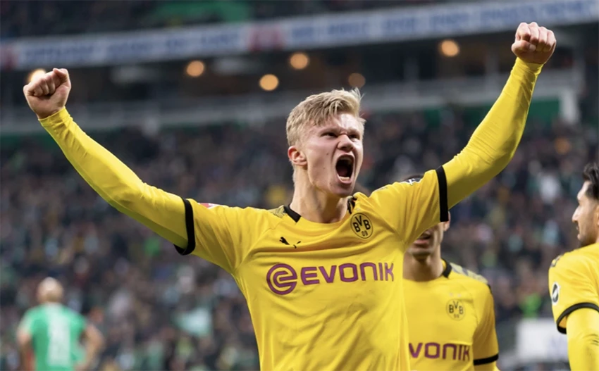 Haaland ghi bàn thắng đầu tiên tại Champions League trong màu áo Borussia Dortmund vào năm 2020. ẢNH: SUN SPORTS Haaland ghi bàn thắng đầu tiên tại Champions League trong màu áo Borussia Dortmund vào năm 2020. ẢNH: SUN SPORTS