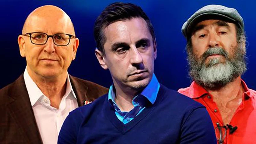 Hai huyền thoại của MU là Neville và Cantona đều chỉ trích nhà Glazer. ẢNH: MIRROR Hai huyền thoại của MU là Neville và Cantona đều chỉ trích nhà Glazer. ẢNH: MIRROR