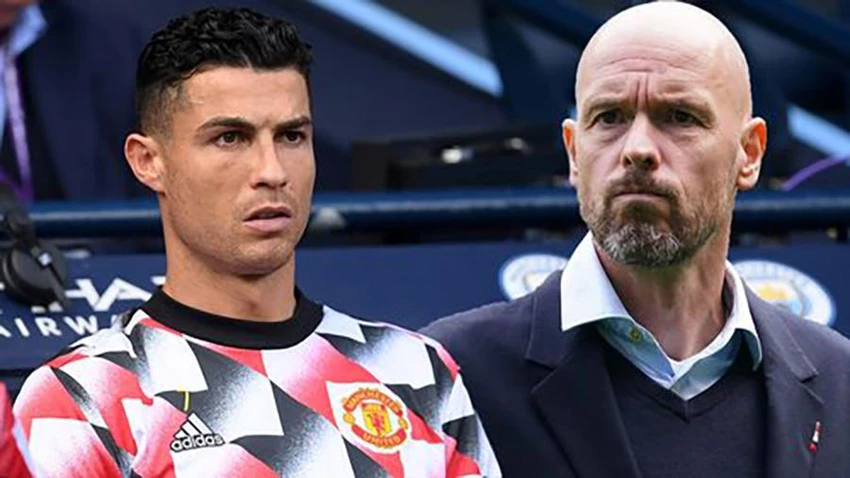 Ronaldo thường ngồi dự bị tại Premier League mùa này dưới thời HLV Erik Ten Hag. ẢNH: MIRROR Ronaldo thường ngồi dự bị tại Premier League mùa này dưới thời HLV Erik Ten Hag. ẢNH: MIRROR