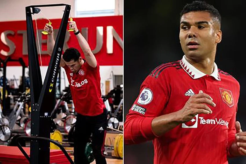 Vượt qua Cristiano Ronaldo, Casemiro là vua phòng gym mới của Man Utd. Ảnh: DAILY STAR Vượt qua Cristiano Ronaldo, Casemiro là vua phòng gym mới của Man Utd. Ảnh: DAILY STAR