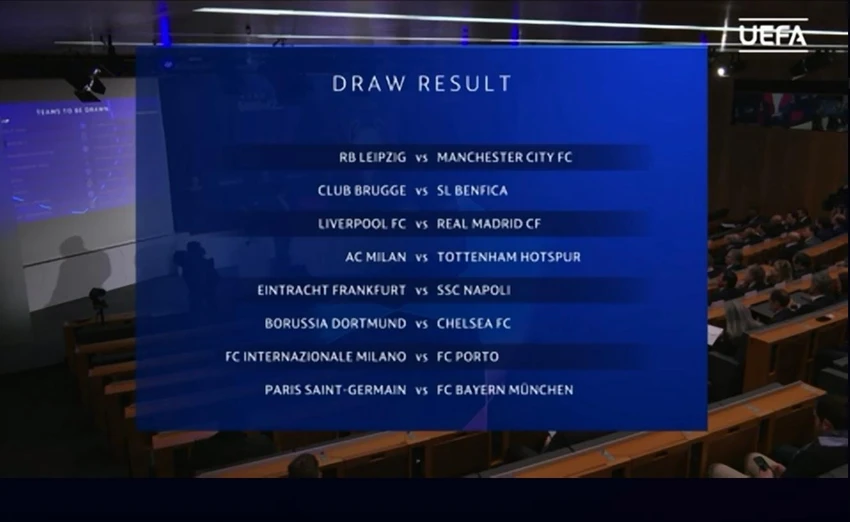 Kết quả bốc thăm 8 cặp đấu vòng knock-out Champions League. ẢNH: UEFA