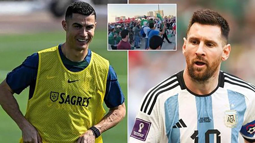 CĐV Saudi Arabia đã lấy Ronaldo để chế giễu Messi. ẢNH: MIRROR CĐV Saudi Arabia đã lấy Ronaldo để chế giễu Messi