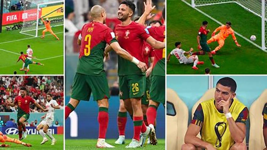 Bồ Đào Nha chơi thăng hoa khi Ronaldo ngồi dự bị đã đánh bại Thụy Sĩ 6-1 ở vòng 1/8 World Cup 2022. ẢNH: MIRROR Bồ Đào Nha chơi thăng hoa khi Ronaldo ngồi dự bị đã đánh bại Thụy Sĩ 6-1 ở vòng 1/8 World Cup 2022. ẢNH: MIRROR