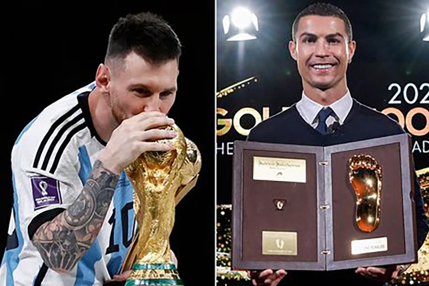 Ronaldo có được giải Bàn chân vàng, còn Messi thì chưa. ẢNH: DAILY STAR Ronaldo có được giải Bàn chân vàng, còn Messi thì chưa. ẢNH: DAILY STAR