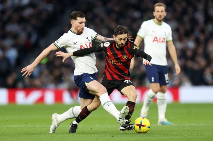 Hàng thủ của Tottenham đã có trận đấu xuất sắc khi ngăn cản thành công các pha tấn công của Man City. Ảnh: Getty Hàng thủ của Tottenham đã có trận đấu xuất sắc khi ngăn cản thành công các pha tấn công của Man City. Ảnh: Getty