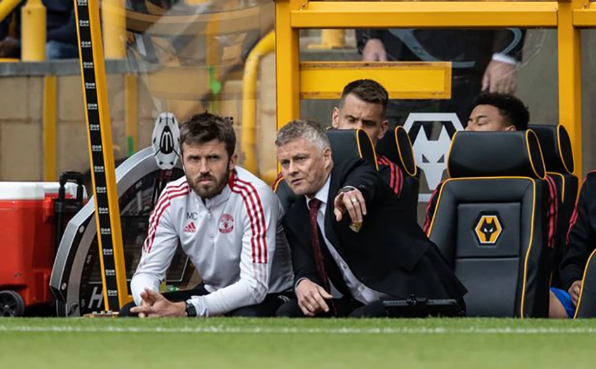 Solskjaer cùng trợ lý Carrick trong thời gian dẫn dắt Man United. ẢNH: GETTY Solskjaer cùng trợ lý Carrick trong thời gian dẫn dắt Man United. ẢNH: GETTY