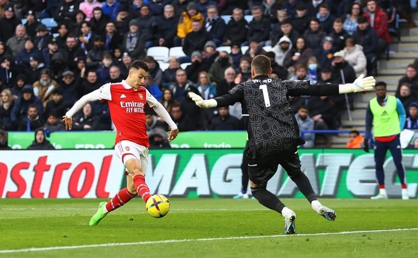 Martinelli có bàn thắng quan trọng giúp Arsenal có chiến thắng trước Leicester City. Ảnh: Getty
