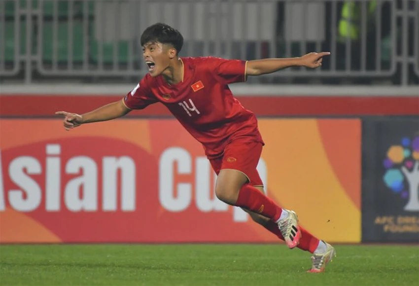 Quốc Việt đã có 2 bàn thắng cho U-20 Việt Nam ở VCK U-20 châu Á. ẢNH: AFC Quốc Việt đã có 2 bàn thắng cho U-20 Việt Nam ở VCK U-20 châu Á. ẢNH: AFC