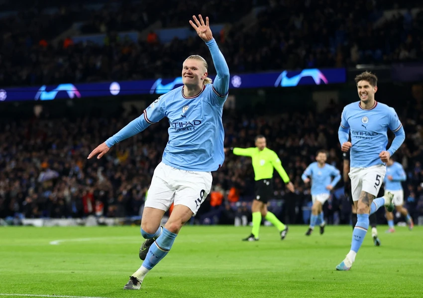 Erling Haaland ghi 5 bàn thắng giúp Man City hủy diệt Leipzig. Ảnh: Getty
