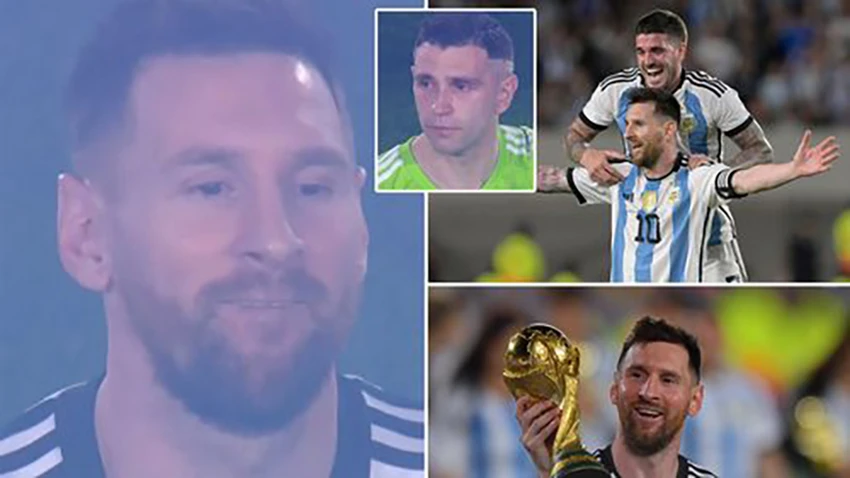 Messi xúc động cố không rơi nước mắt trong trận giao hữu giữa Argentina và Panama. ẢNH: MIRROR Messi xúc động cố không rơi nước mắt trong trận giao hữu giữa Argentina và Panama. ẢNH: MIRROR