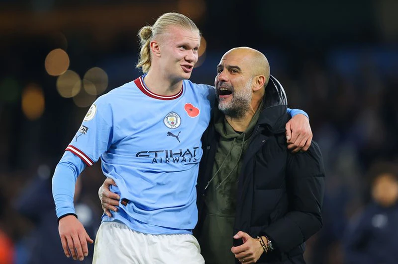 Haaland đang gây bão bóng đá Anh khi chơi cực hay dưới trướng Pep Guardiola tại Man City. ẢNH: GETTY Haaland đang gây bão bóng đá Anh khi chơi cực hay dưới trướng Pep Guardiola tại Man City. ẢNH: GETTY