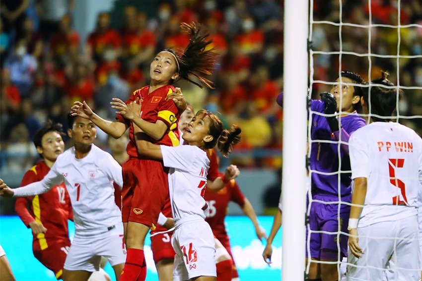 Huỳnh Như trong trận vòng bảng nữ Việt Nam thắng Myanmar 3-1. Ảnh: BTN Huỳnh Như trong trận vòng bảng nữ Việt Nam thắng Myanmar 3-1. Ảnh: BTN