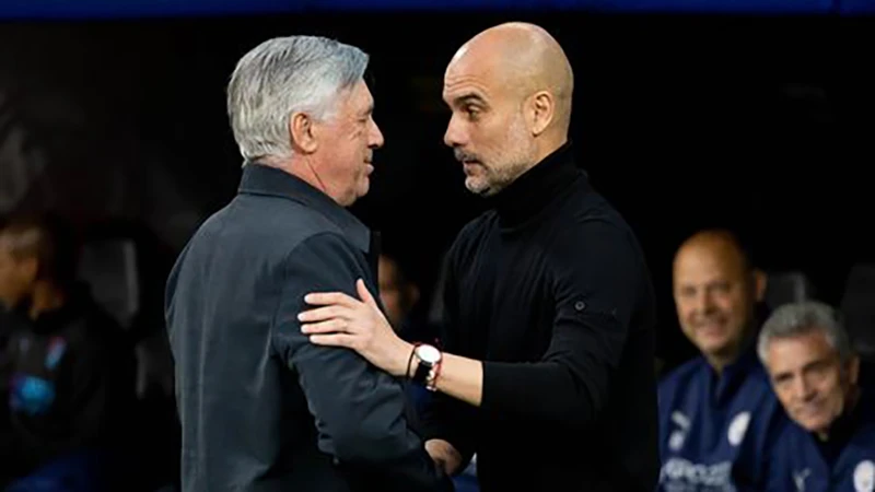 Pep Guardiola đã thắng HLV Carlo Ancelotti trong cuộc đấu trí trên băng ghế chỉ đạo. ẢNH: GETTY Pep Guardiola đã thắng HLV Carlo Ancelotti trong cuộc đấu trí trên băng ghế chỉ đạo. ẢNH: GETTY