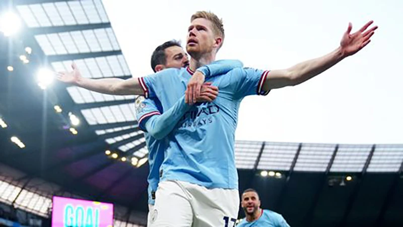 De Bruyne ghi bàn ở lượt đi và kiến tạo 2 bàn ở lượt về giúp Man City đánh bại Real Madrid. ẢNH: GETTY De Bruyne ghi bàn ở lượt đi và kiến tạo 2 bàn ở lượt về giúp Man City đánh bại Real Madrid. ẢNH: GETTY