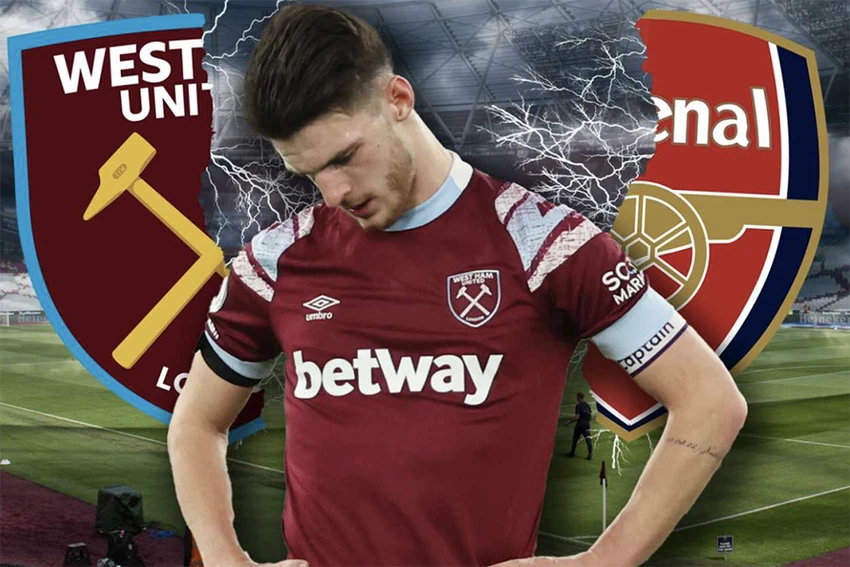 Thương vụ chuyển nhượng Declan Rice từ West Ham đến Arsenal bị ngưng trệ khó hiểu. ẢNH: SUN SPORTS Thương vụ chuyển nhượng Declan Rice từ West Ham đến Arsenal bị ngưng trệ khó hiểu. ẢNH: SUN SPORTS