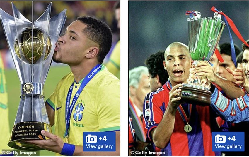 Vitor Roque được so sánh với huyền thoại đồng hương người Brazil Ronaldo. ẢNH: GETTY Vitor Roque được so sánh với huyền thoại đồng hương người Brazil Ronaldo. ẢNH: GETTY