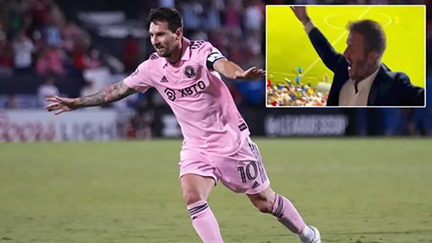 Phản ứng của Beckham sau khi chứng kiến Messi ghi bàn. ẢNH: MIRROR Phản ứng của Beckham sau khi chứng kiến Messi ghi bàn. ẢNH: MIRROR