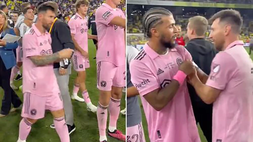 Messi trao lại băng đội trưởng Inter Miami cho Yedlin. ẢNH: MIRROR Messi trao lại băng đội trưởng Inter Miami cho Yedlin. ẢNH: MIRROR