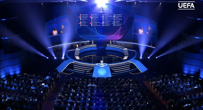 Quang cảnh buổi lễ bốc thăm Champions League. ẢNH: UEFA Quang cảnh buổi lễ bốc thăm Champions League. ẢNH: UEFA